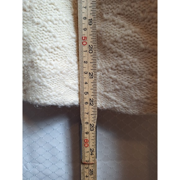 TORY BURCH Wool Alpaca Blend Cable Knit Cardigan Sz XL Beige Leather Logo Close - Picture 7 of 7